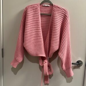 Zara Pink Knit Tie-Front Sweater. Size Small
